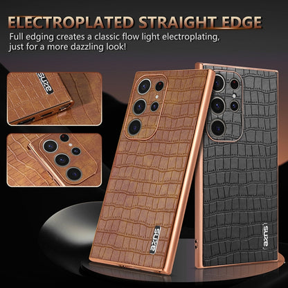 For Samsung Galaxy S24 Ultra 5G AZNS Electroplated Frame Crocodile Texture Full Coverage Phone Case(Brown) - Galaxy S24 Ultra 5G Cases by AZNS | Online Shopping UK | buy2fix