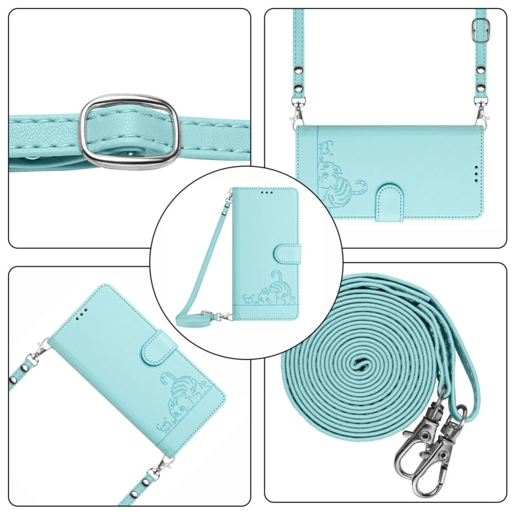 For Blackview A53 Cat Rat Embossed Pattern RFID Leather Phone Case with Lanyard(Mint Green) - More Brand by buy2fix | Online Shopping UK | buy2fix