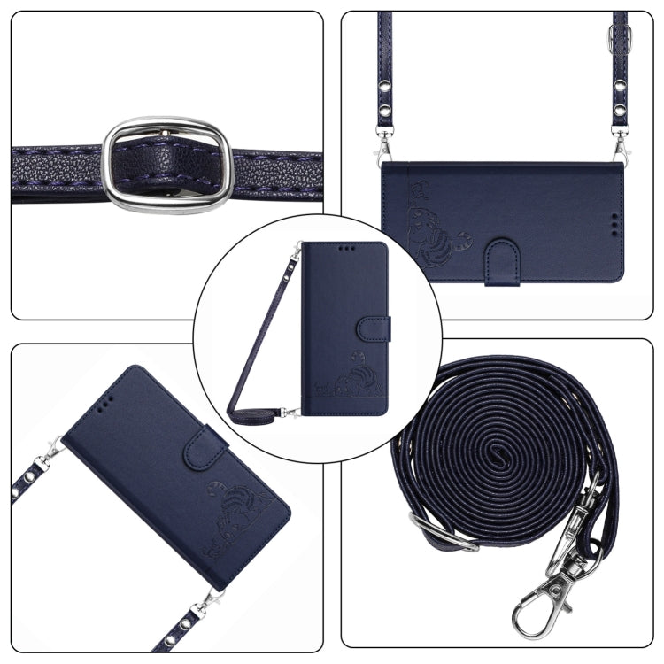 For Blackview A53 Cat Rat Embossed Pattern RFID Leather Phone Case with Lanyard(Blue) - More Brand by buy2fix | Online Shopping UK | buy2fix