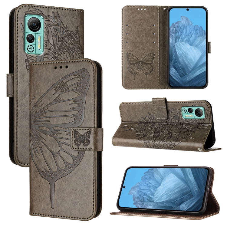 For Ulefone Note 14 Embossed Butterfly Leather Phone Case(Grey) - Ulefone Cases by buy2fix | Online Shopping UK | buy2fix