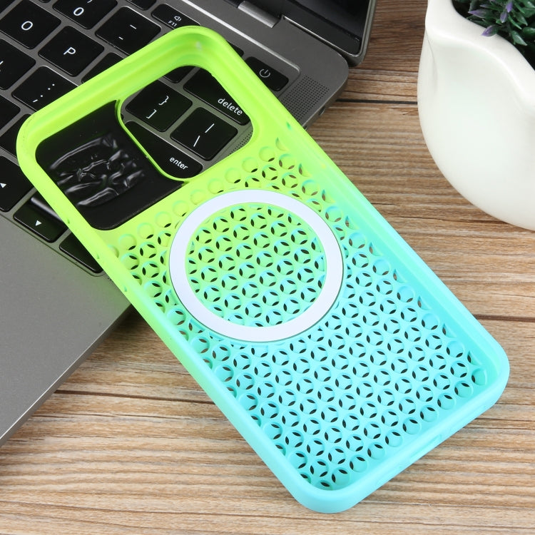 For iPhone 12 Gradient Color Honeycomb Aromatherapy MagSafe Phone Case(Green Blue) - iPhone 12 / 12 Pro Cases by buy2fix | Online Shopping UK | buy2fix