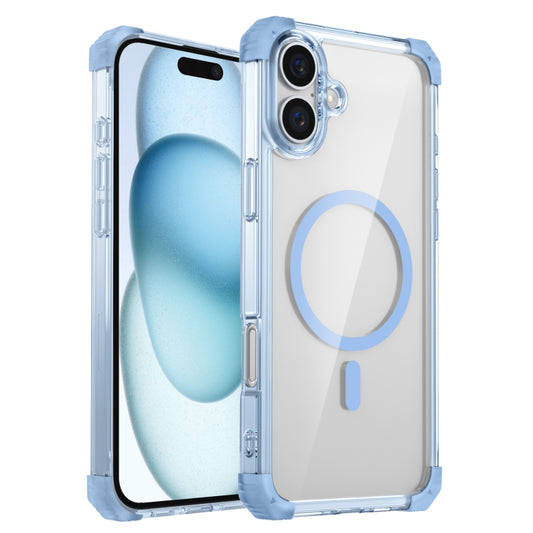 For iPhone 16 Transparent MagSafe Magnetic Phone Case(Blue) - iPhone 16 Cases by buy2fix | Online Shopping UK | buy2fix