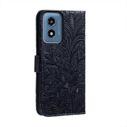 For Motorola Moto G Play 2024 Lace Flower Embossing Flip Leather Phone Case(Dark Blue) - Motorola Cases by buy2fix | Online Shopping UK | buy2fix