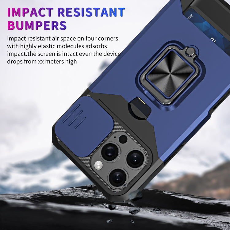 For iPhone 16 Pro Max Camera Shield Card Slot PC+TPU Phone Case(Blue) - iPhone 16 Pro Max Cases by buy2fix | Online Shopping UK | buy2fix