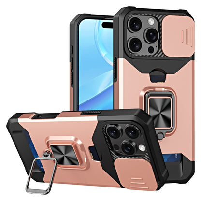 For iPhone 16 Pro Camera Shield Card Slot PC+TPU Phone Case(Rose Gold) - iPhone 16 Pro Cases by buy2fix | Online Shopping UK | buy2fix