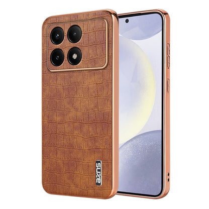 For Redmi K70 / K70 Pro AZNS Electroplated Frame Crocodile Texture Full Coverage Phone Case(Brown) - K70 Cases by AZNS | Online Shopping UK | buy2fix