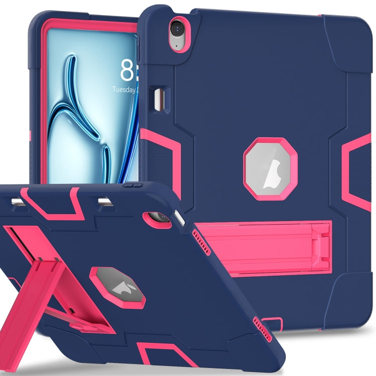 For iPad Air 13 2024 Contrast Color Silicone Acrylic PC Tablet Case with Holder(Navy Blue Rose Red) - iPad Air 13 2024 Cases by buy2fix | Online Shopping UK | buy2fix