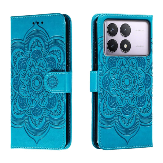 For Xiaomi Redmi K70 Sun Mandala Embossing Pattern Phone Leather Case(Blue) - K70 Cases by buy2fix | Online Shopping UK | buy2fix