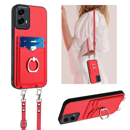 For Motorola Moto G Play 2024 5G R20 Crossbody Rope Ring Card Holder Phone Case(Red) - Motorola Cases by buy2fix | Online Shopping UK | buy2fix