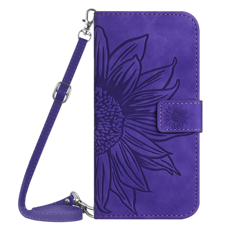 For Samsung Galaxy S25 5G Skin Feel Sun Flower Embossed Flip Leather Phone Case with Lanyard(Dark Purple) - Galaxy S25 5G Cases by buy2fix | Online Shopping UK | buy2fix