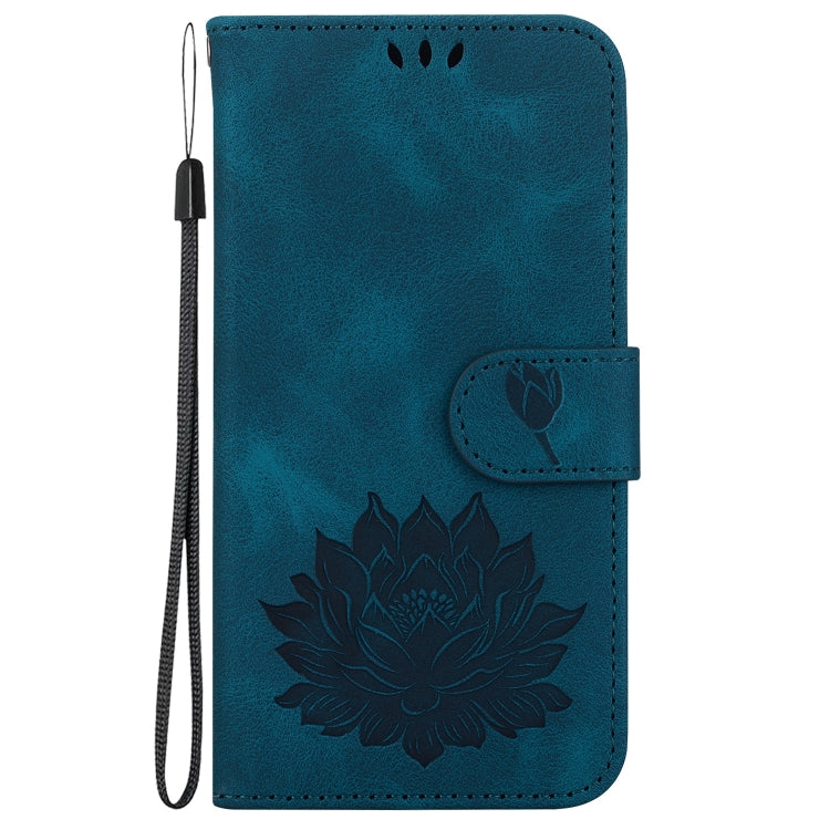 For iPhone SE 2024 Lotus Embossed Leather Phone Case(Dark Blue) - More iPhone Cases by buy2fix | Online Shopping UK | buy2fix