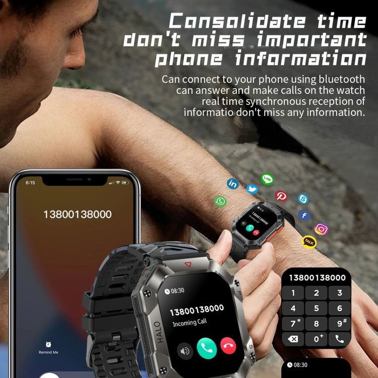 LEMFO KR80 2.0 inch BT5.1 IP67 Sport Smart Watch, Support Bluetooth Call / Sleep / Blood Oxygen / Heart Rate / Blood Pressure Health Monitor(Black+Camouflage) - Smart Watches by LEMFO | Online Shopping UK | buy2fix