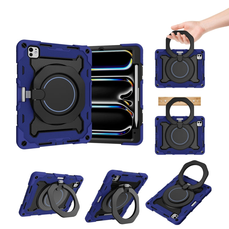 For iPad Pro 11 2024 Armor Portable Rotating Ring Holder Silicone Tablet Case with Pen Slot(Navy Blue) - iPad Pro 11 2024 Cases by buy2fix | Online Shopping UK | buy2fix