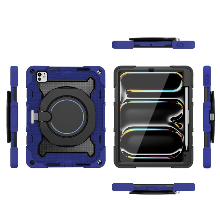 For iPad Pro 11 2024 Armor Portable Rotating Ring Holder Silicone Tablet Case with Pen Slot(Navy Blue) - iPad Pro 11 2024 Cases by buy2fix | Online Shopping UK | buy2fix