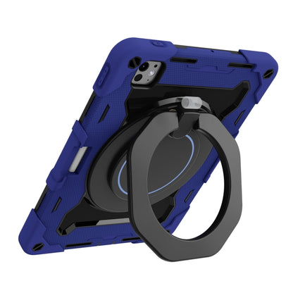 For iPad Pro 11 2024 Armor Portable Rotating Ring Holder Silicone Tablet Case with Pen Slot(Navy Blue) - iPad Pro 11 2024 Cases by buy2fix | Online Shopping UK | buy2fix