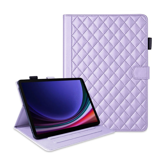 For Samsung Galaxy Tab S9 FE / S9 Rhombus Lattice Leather Tablet Case(Purple) - Galaxy Tab S9 FE by buy2fix | Online Shopping UK | buy2fix