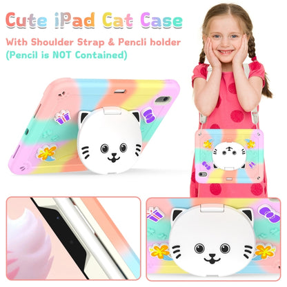 For iPad Air 11 2024 Cat Holder Silicone Hybrid PC Tablet Case with Strap(Colorful Rose Gold) - iPad Air 11 2024 Cases by buy2fix | Online Shopping UK | buy2fix