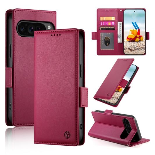 For Google Pixel 9 Pro Side Buckle Magnetic Frosted Leather Phone Case(Wine Red) - Google Cases by buy2fix | Online Shopping UK | buy2fix