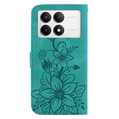 For Xiaomi Redmi K70 / K70 Pro Lily Embossed Leather Phone Case(Green) - K70 Cases by buy2fix | Online Shopping UK | buy2fix