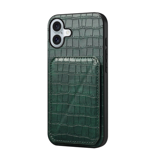 For iPhone 16 Imitation Crocodile Leather Back Phone Case with Holder(Green) - iPhone 16 Cases by buy2fix | Online Shopping UK | buy2fix