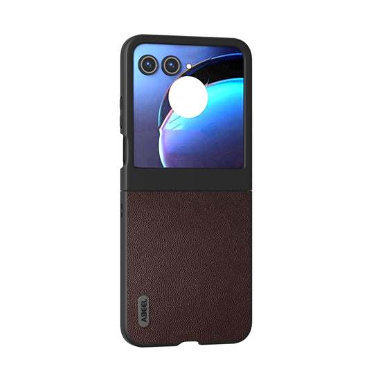 For Motorola Razr 50 ABEEL Genuine Leather Elegant Phone Case(Coffee) - Motorola Cases by buy2fix | Online Shopping UK | buy2fix