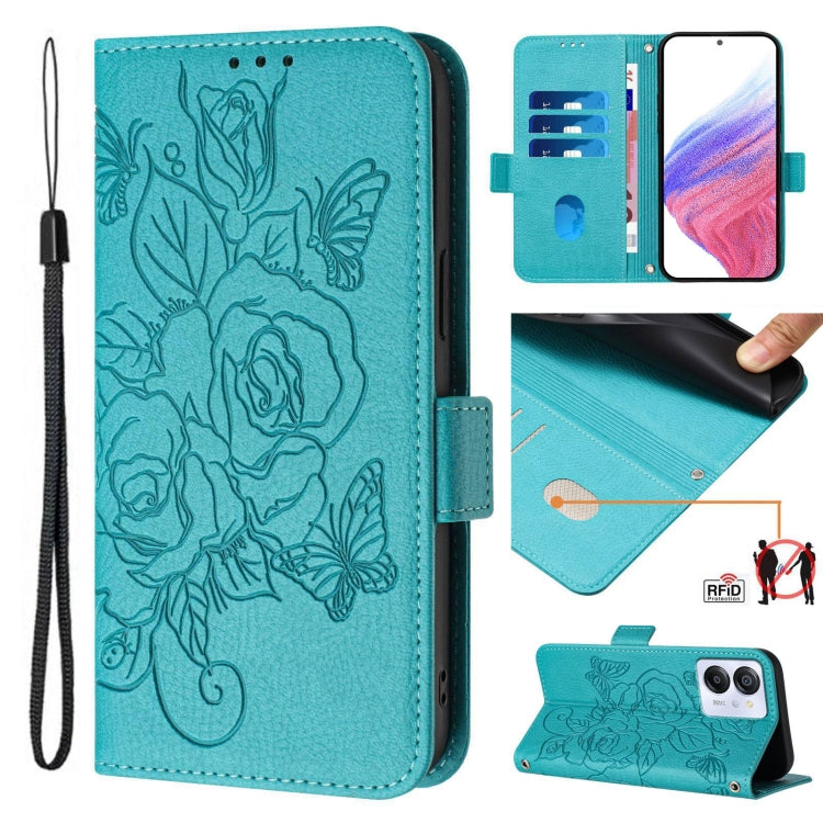 For Blackview Color 8 / Oscal Modern 8 Embossed Rose RFID Anti-theft Leather Phone Case(Light Blue) - More Brand by buy2fix | Online Shopping UK | buy2fix