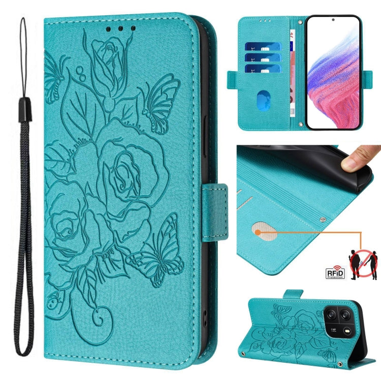 For Blackview WAVE 6C Embossed Rose RFID Anti-theft Leather Phone Case(Light Blue) - More Brand by buy2fix | Online Shopping UK | buy2fix