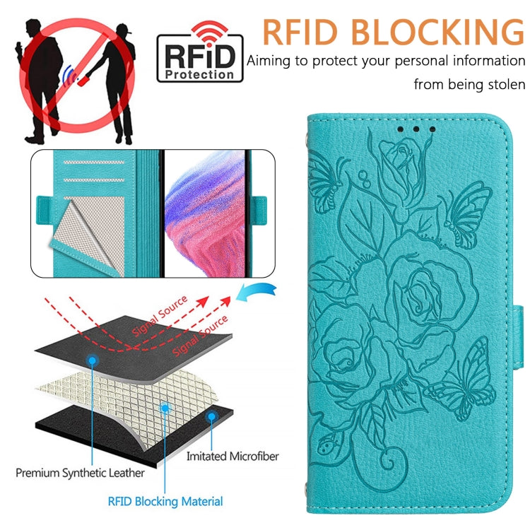 For Blackview WAVE 6C Embossed Rose RFID Anti-theft Leather Phone Case(Light Blue) - More Brand by buy2fix | Online Shopping UK | buy2fix