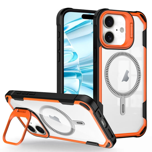 For iPhone 16 Transparent Acrylic MagSafe Lens Holder Phone Case(Orange) - iPhone 16 Cases by buy2fix | Online Shopping UK | buy2fix