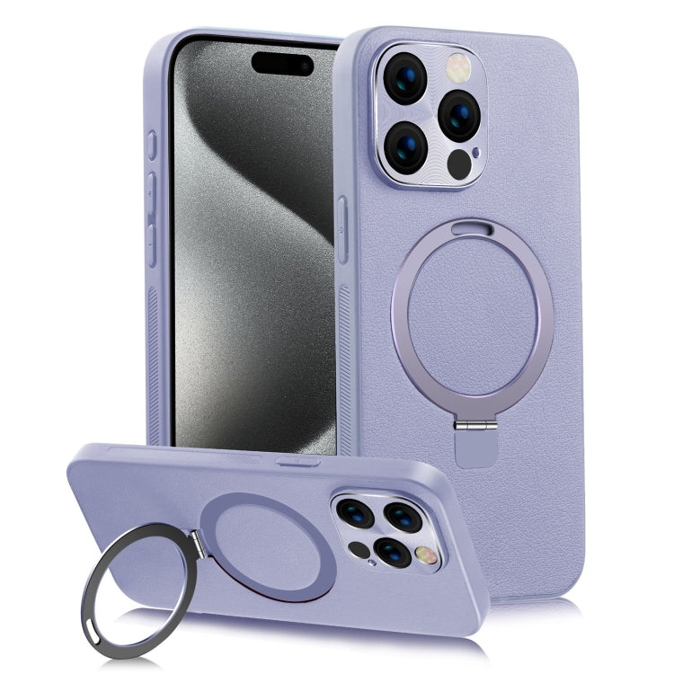 For iPhone 15 Pro MagSafe Rotation Holder PC + Leather Phone Case(Purple) - iPhone 15 Pro Cases by buy2fix | Online Shopping UK | buy2fix