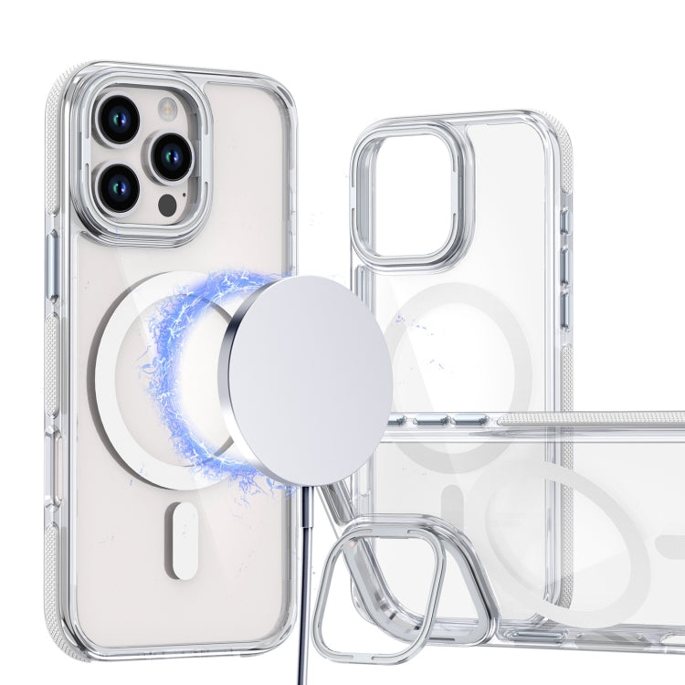 For iPhone 16 Pro Max Dual-Color Clear Acrylic Hybrid TPU Lens Flip Holder MagSafe Phone Case(White) - iPhone 16 Pro Max Cases by buy2fix | Online Shopping UK | buy2fix