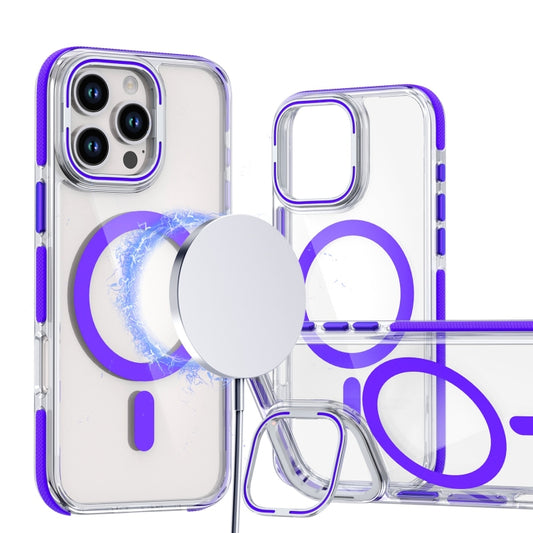 For iPhone 16 Pro Max Dual-Color Clear Acrylic Hybrid TPU Lens Flip Holder MagSafe Phone Case(Purple) - iPhone 16 Pro Max Cases by buy2fix | Online Shopping UK | buy2fix