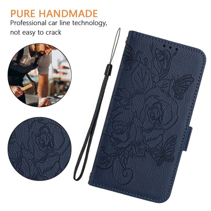 For Motorola Moto G Stylus 5G 2024 Embossed Rose RFID Anti-theft Leather Phone Case(Dark Blue) - Motorola Cases by buy2fix | Online Shopping UK | buy2fix