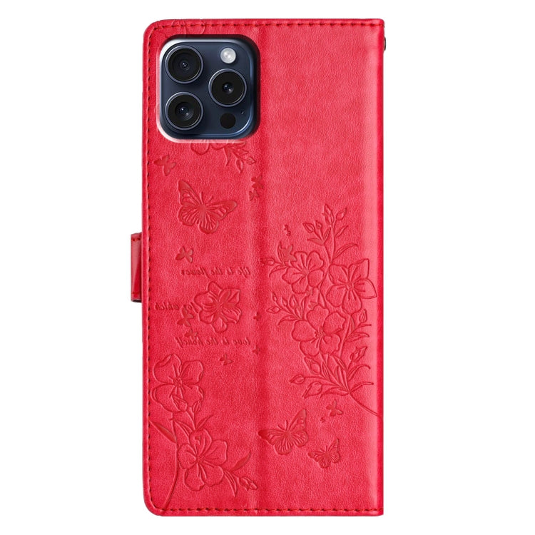 For iPhone 16 Pro Max Butterflies and Flowers Leather Phone Case(Red) - iPhone 16 Pro Max Cases by buy2fix | Online Shopping UK | buy2fix