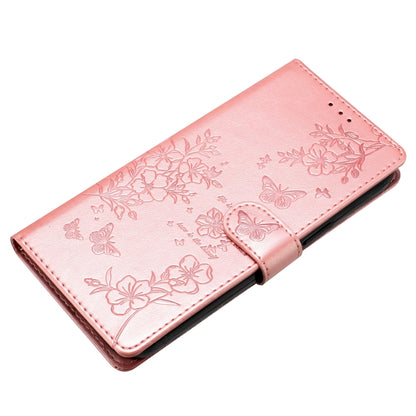 For iPhone 16 Pro Max Butterflies and Flowers Leather Phone Case(Rose Gold) - iPhone 16 Pro Max Cases by buy2fix | Online Shopping UK | buy2fix