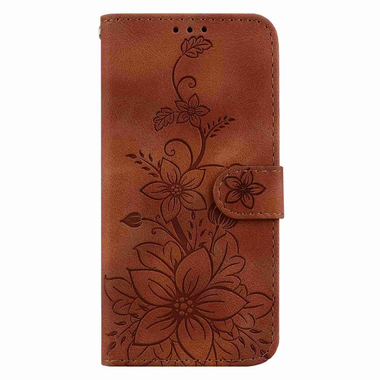 For Samsung Galaxy S25+ 5G Lily Embossed Leather Phone Case(Brown) - Galaxy S25+ 5G Cases by buy2fix | Online Shopping UK | buy2fix