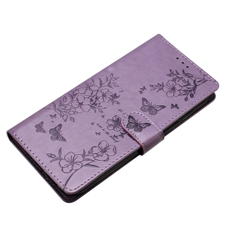 For Motorola Moto G Play 2024 Butterflies and Flowers Leather Phone Case(Purple) - Motorola Cases by buy2fix | Online Shopping UK | buy2fix