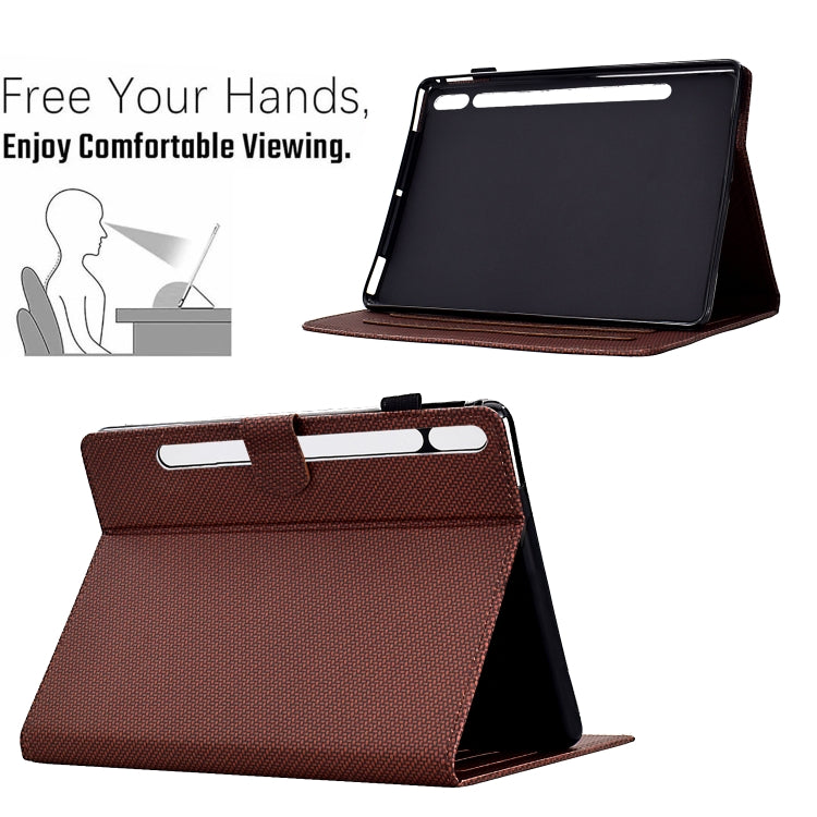 For Samsung Galaxy Tab S9 / S9 FE Solid Color Fiber Texture Smart Tablet Leather Case(Brown) - Galaxy Tab S9 Cases by buy2fix | Online Shopping UK | buy2fix