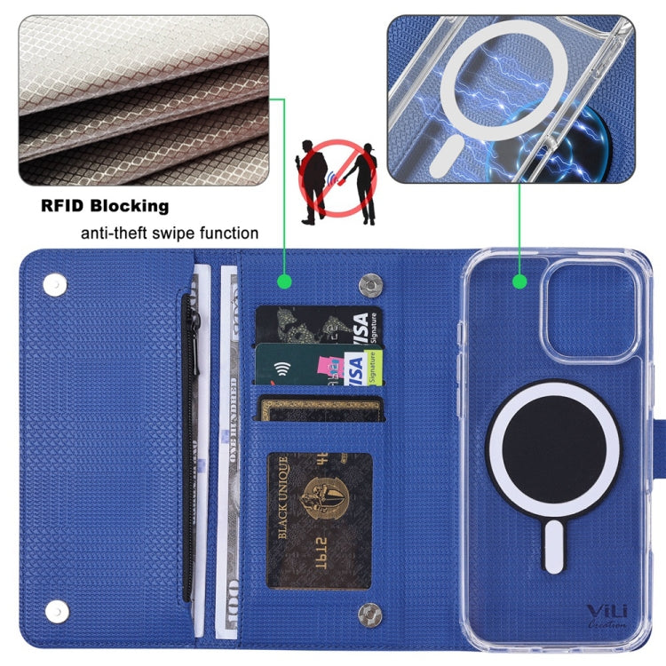 For iPhone 15 ViLi GHB-C Series RFID MagSafe Magnetic Flip Leather Phone Case(Blue) - iPhone 15 Cases by ViLi | Online Shopping UK | buy2fix