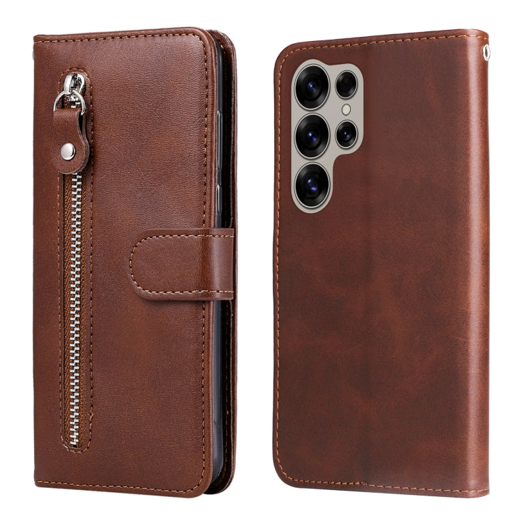 For Samsung Galaxy S25 Ultra 5G Fashion Calf Texture Zipper Leather Phone Case(Brown) - Galaxy S25 Ultra 5G Cases by buy2fix | Online Shopping UK | buy2fix