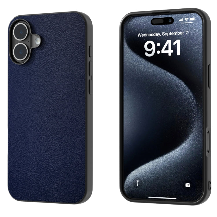 For iPhone 16 Plus PU Leather Black Frame Full Coverage Phone Case(Dark Blue) - iPhone 16 Plus Cases by buy2fix | Online Shopping UK | buy2fix