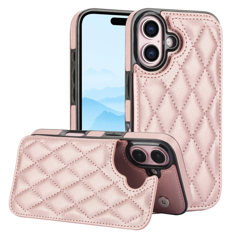 For iPhone 16 Plus Double Buckle Rhombic PU Leather Phone Case(Rose Gold) - iPhone 16 Plus Cases by buy2fix | Online Shopping UK | buy2fix