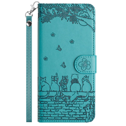 For Samsung Galaxy S25+ 5G Cat Embossing Pattern Leather Phone Case with Lanyard(Blue) - Galaxy S25+ 5G Cases by buy2fix | Online Shopping UK | buy2fix