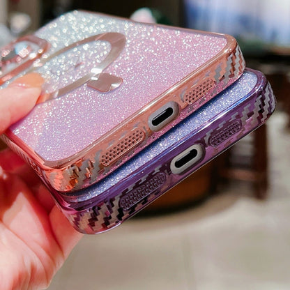 For iPhone 11 Loves Gradient Glitter Carbon Fiber Magsafe TPU Phone Case(Purple) - iPhone 11 Cases by buy2fix | Online Shopping UK | buy2fix