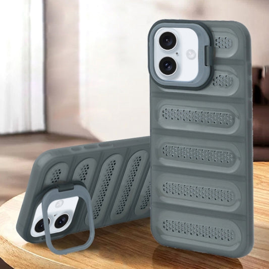 For iPhone 16 Invisible Holder Cooling Phone Case(Transparent Grey) - iPhone 16 Cases by buy2fix | Online Shopping UK | buy2fix