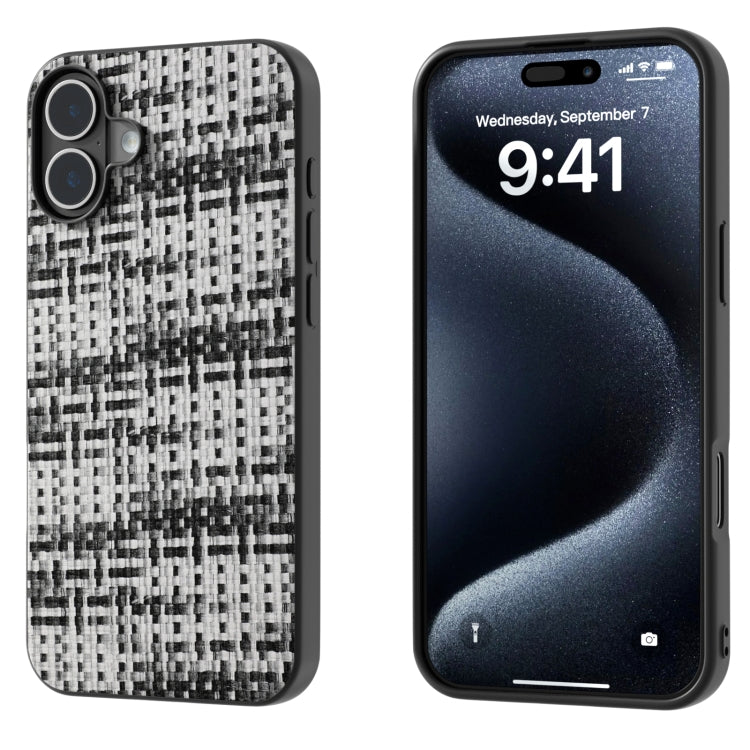 For iPhone 16 Black Frame Color Lattice Texture PU Phone Case(Black) - iPhone 16 Cases by buy2fix | Online Shopping UK | buy2fix