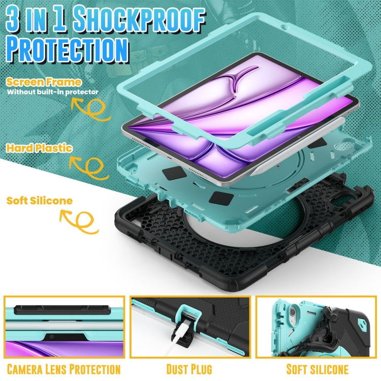 For iPad Air 11 2024 Spider Rotation Handle Silicone Hybrid PC Tablet Case(Black Light Blue) - iPad Air 11 2024 Cases by buy2fix | Online Shopping UK | buy2fix