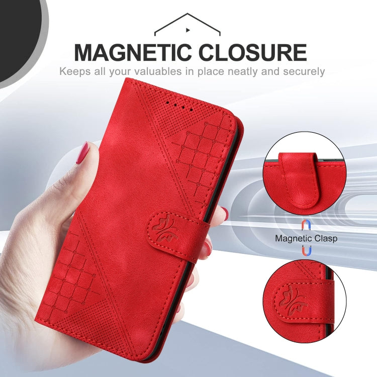 For iPhone 16 Pro Max YX0080 Grid Butterfly Embossed Pattern Flip Leather Phone Case with Lanyard(Red) - iPhone 16 Pro Max Cases by buy2fix | Online Shopping UK | buy2fix