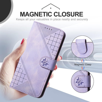 For Motorola Moto G Play 4G 2024 YX0080 Grid Butterfly Embossed Pattern Flip Leather Phone Case with Lanyard(Light Purple) - Motorola Cases by buy2fix | Online Shopping UK | buy2fix