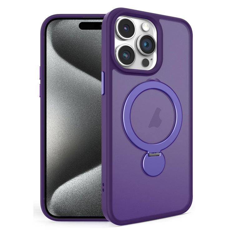 For iPhone 15 Pro Max 360 Degree Rotating MagSafe Magnetic Bracket Frosted Phone Case(Dark Purple) - iPhone 15 Pro Max Cases by buy2fix | Online Shopping UK | buy2fix